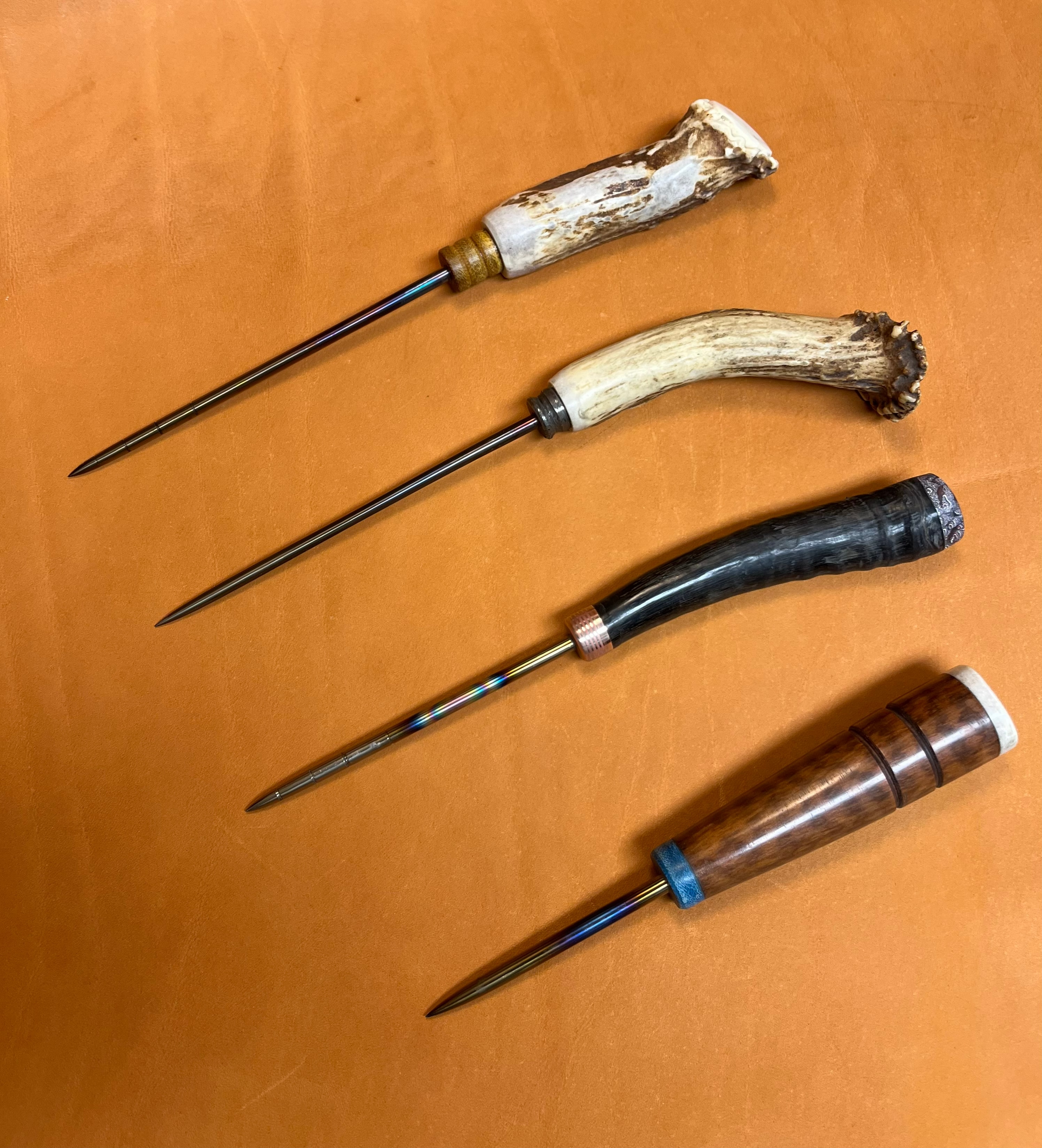 Ice picks — antler and wood handled set
